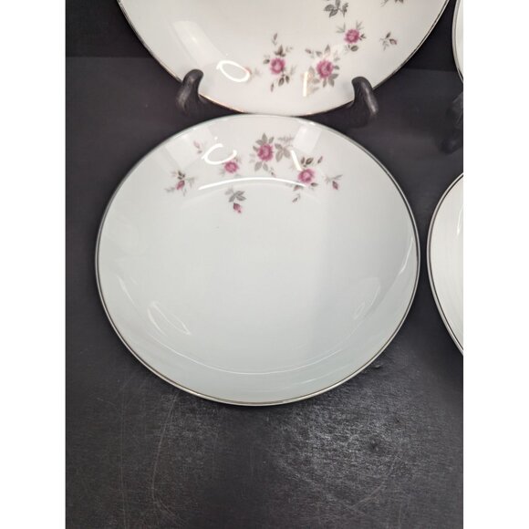 Noritake 6512 Garnet Rose Platinum Trim 7 1/4 Inch Bowl Set of 4 - Picture 5 of 10